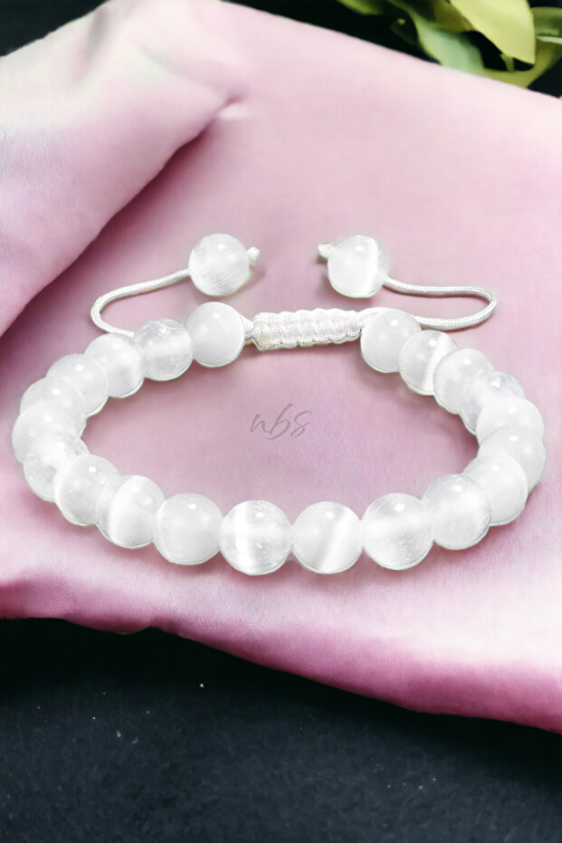 Selenite Natural Stone Bracelet 8 mm AA Quality (Purification and Cleaning Stone)