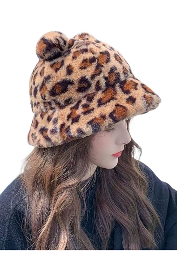 Women's Cute Bear Ear Plush Bucket Hat