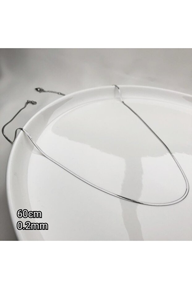 STEEL SILVER COLOR 0.2 MM THIN ITALIAN CHAIN NECKLACE 60 CM+5 CM EXTENSION