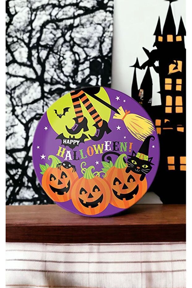 Happy Halloween Desenli Karton Tabak Bardak 8li Set Cadılar Bayramı Partisi Tabağı Seti - 4