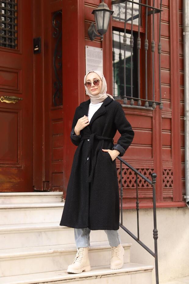 معطف من القماش بإبزيم - 5