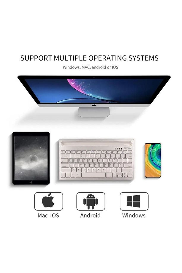 Tüm Cihazlara Uyumlu Şarj edilebilir Bluetooth 3.0 kablosuz klavye dahili yuvası standı iPad Telefon - 2