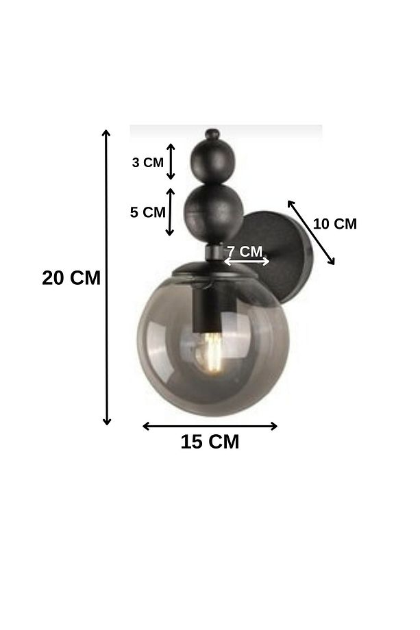 Venüs Tekli Aplik Siyah Model - Hakiki Füme Cam - Modern Aplik - Yatak Odası-Salon-Mutfak-Hol - 3