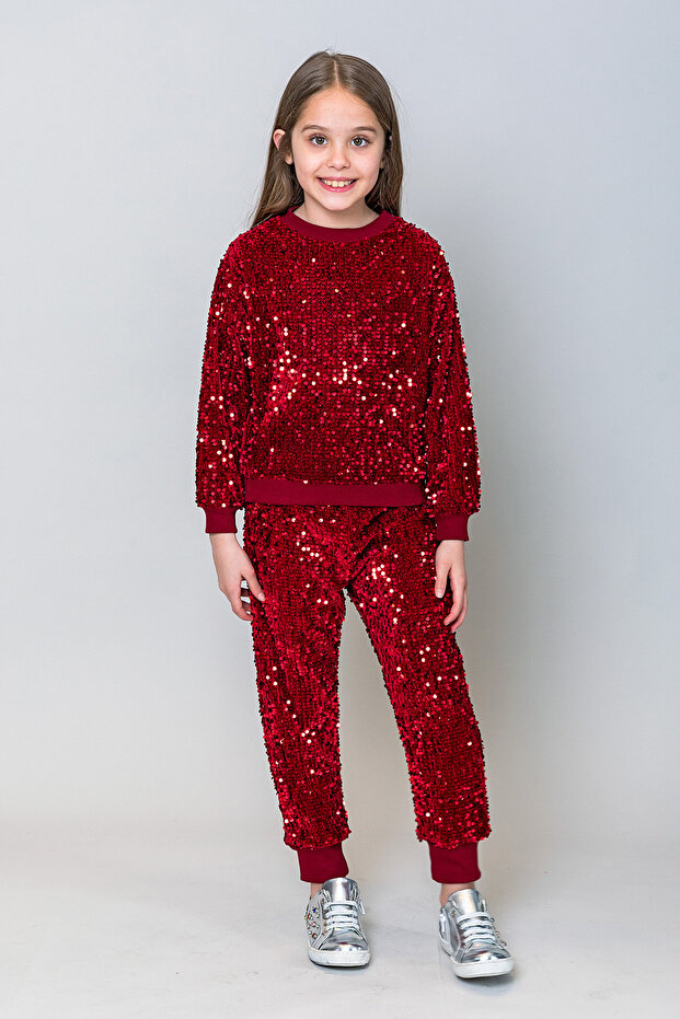 Kız Çocuk Pullu Jogger Pantolon - 1