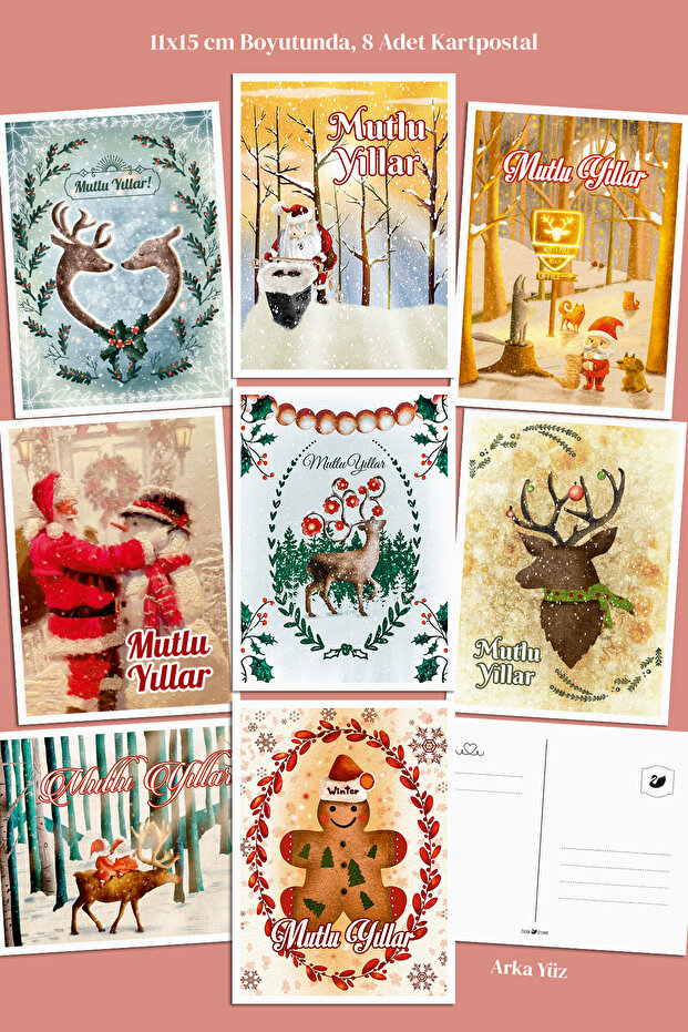 8 Pieces New Year New Year Santa Claus Winter Themed Postcard Set Message Card