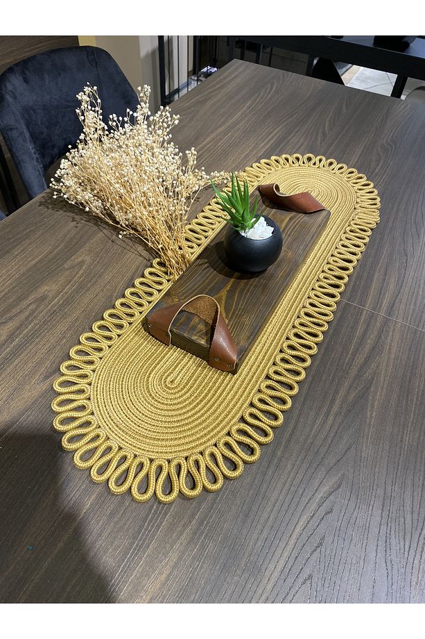 Galaxy Doğal Jüt, Desenli, Hasır, Amerikan Servis, Masa, Sehpa Örtüsü Runner. 30x80 - 5