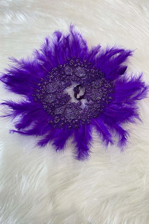 Purple Vip Deluxe Bridal Handkerchief with Beaded Pearl Sequin Detail Luxury Applique