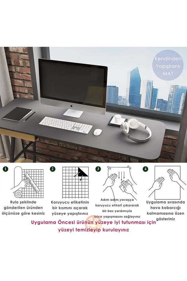 60cm×100cm Kendinden Yapışkanlı Mat Antrasit Duvar Kağıdı Mutfak Dolap Masa Kaplama - 6
