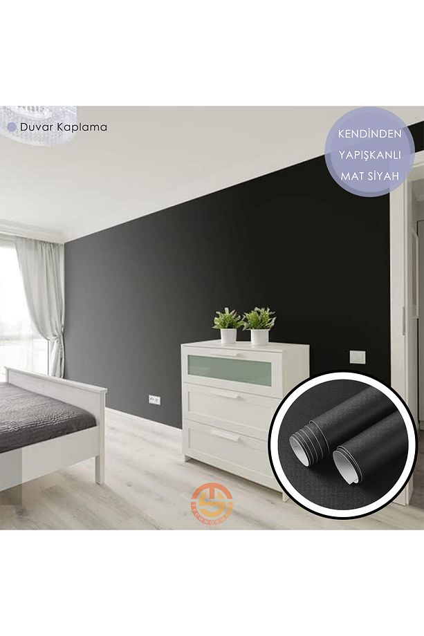 60cm×100cm Kendinden Yapışkanlı Mat Siyah Duvar Kağıdı Mutfak Dolap Masa Kaplama - 7