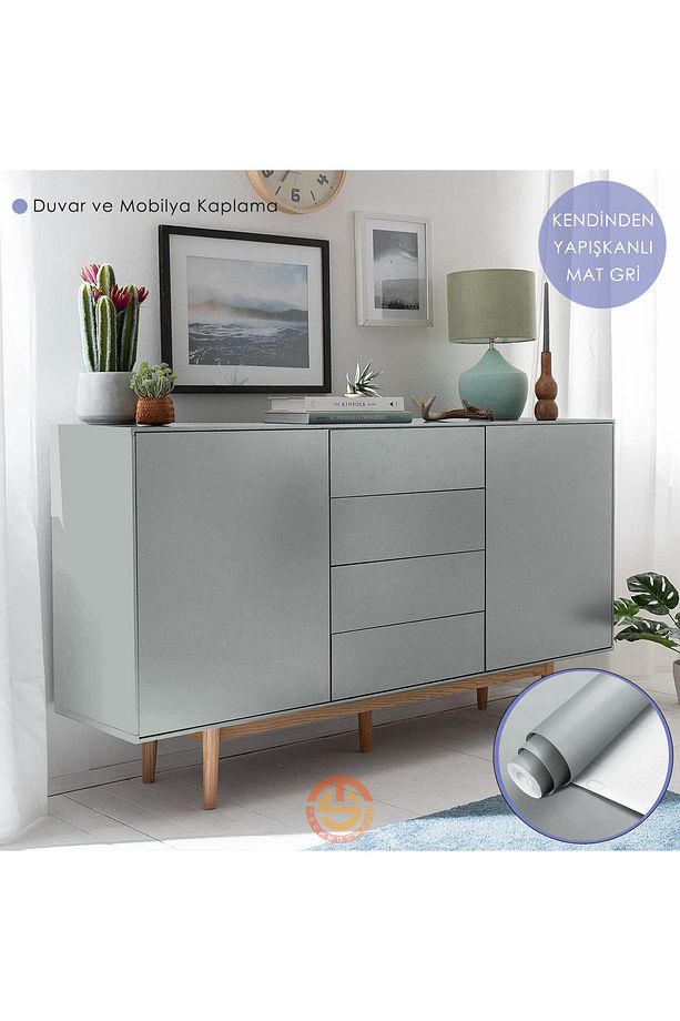60cm×500cm Kendinden Yapışkanlı Mat Gri Duvar Kağıdı Mutfak Dolap Masa Kaplama - 7