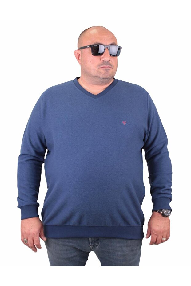 Large Size Thessaloniki V-Neck Classic Sweat 23201 Marine
