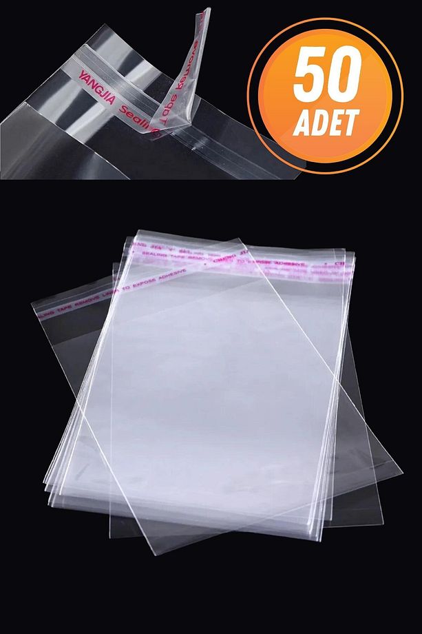 Şeffaf Bantlı 10x15 Cm Parlak Jelatin Poşet 50 Adet Şeffaf Hediye Ceyiz Paketleme Poşeti - 1