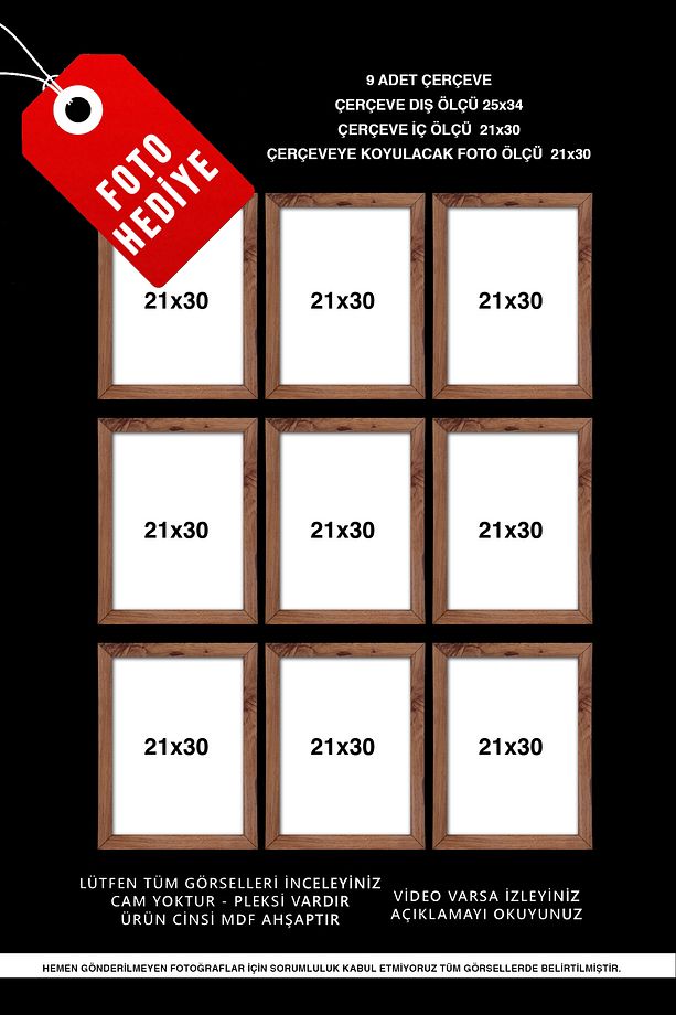9 ADET 21X30 A4 KEMENÇE AHŞAP ÇERÇEVE MDF - PLEKSİLİ FOTOĞRAFLI SERTİFİKA ÇERÇEVE - 1