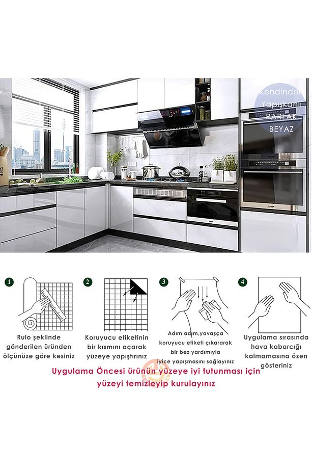 60cm×100cm Kendinden Yapışkanlı Simli Beyaz Duvar Kağıdı Mutfak Dolap Masa Kaplama - 6