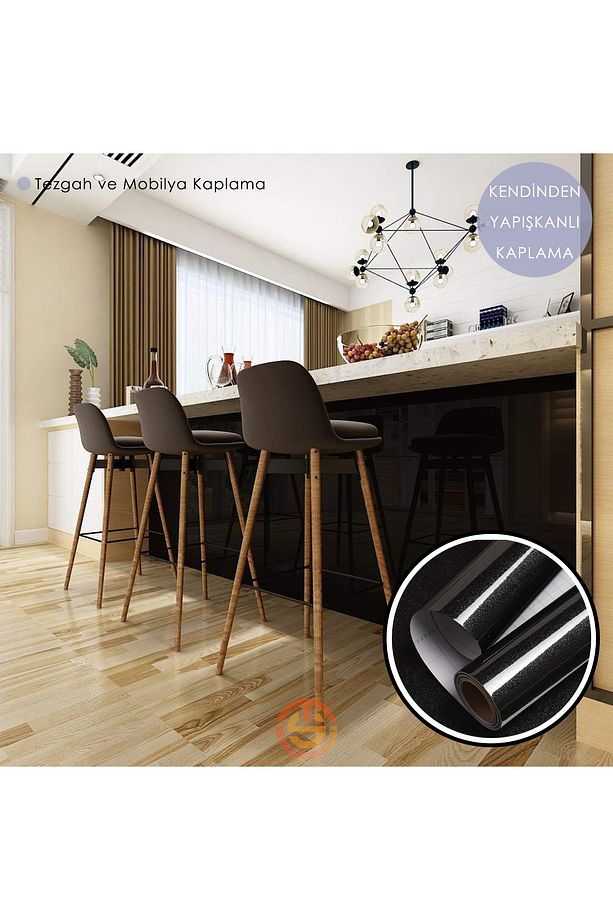 60cm×100cm Kendinden Yapışkanlı Simli Siyah Duvar Kağıdı Mutfak Dolap Masa Kaplama - 4