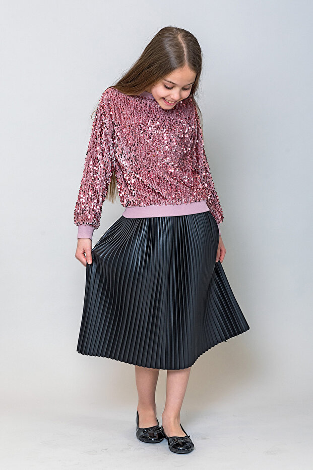 Kız Çocuk Pullu Sweatshirt - 2