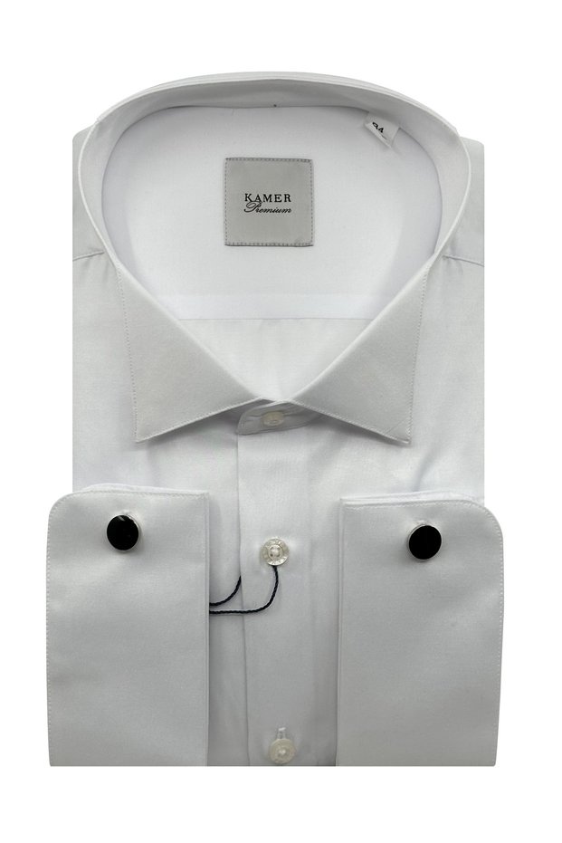 Men's Battal Atayaka White Satin Groom Suit Tuxedo Shirt Ankle Collar 1603b