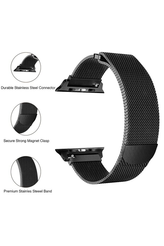 Apple Watch Series 9 41mm Milanese Loop Kordon Siyah - 3