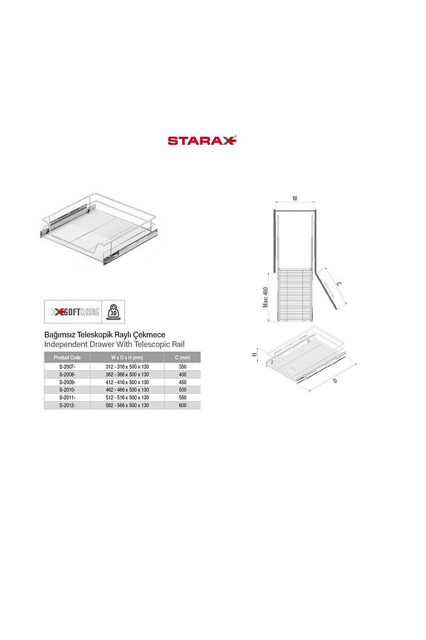 S-2012-C Bağımsız Teleskopik Raylı Çekmece, Modül 60 cm - 4