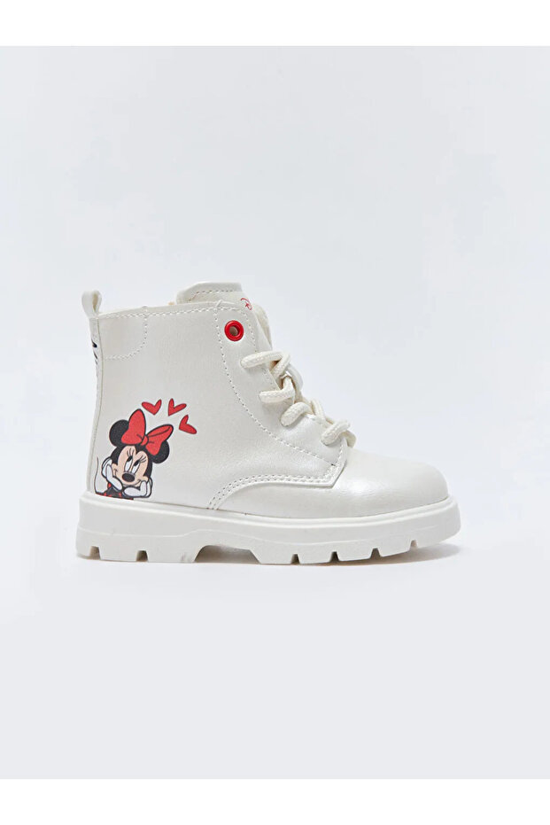 Mickey Mouse Baskılı Fermuarlı ve Bağcıklı Kız Bebek Bot - 5
