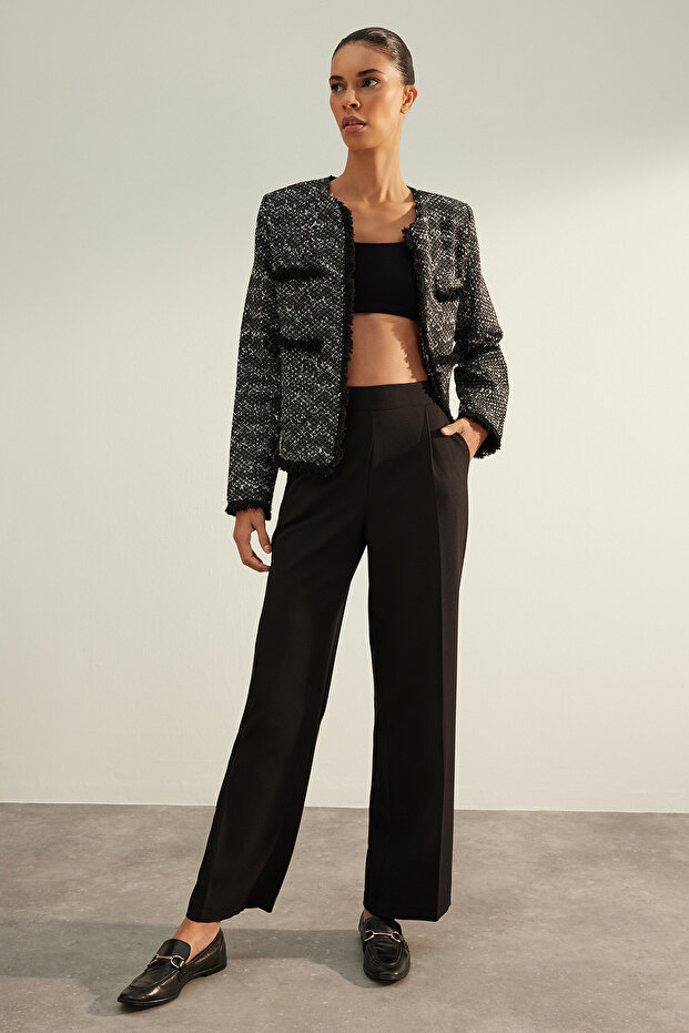 Black Premium Straight/Straight Cut Woven Fabric Pants Twoaw24Pl00090