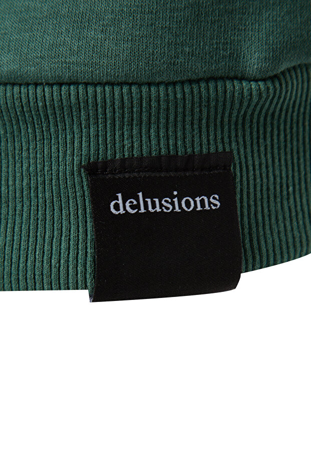 Yeşil Regular/Normal Kesim Kapüşonlu İçi Polar/Sıcak Tutan Pamuk Sweatshirt TMNAW24SW00121 - 7