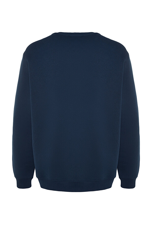 Indigo Regular/Normal Kesim Arma Nakışlı İçi Polar/Sıcak Tutan Sweatshirt TMNAW24SW00127 - 8