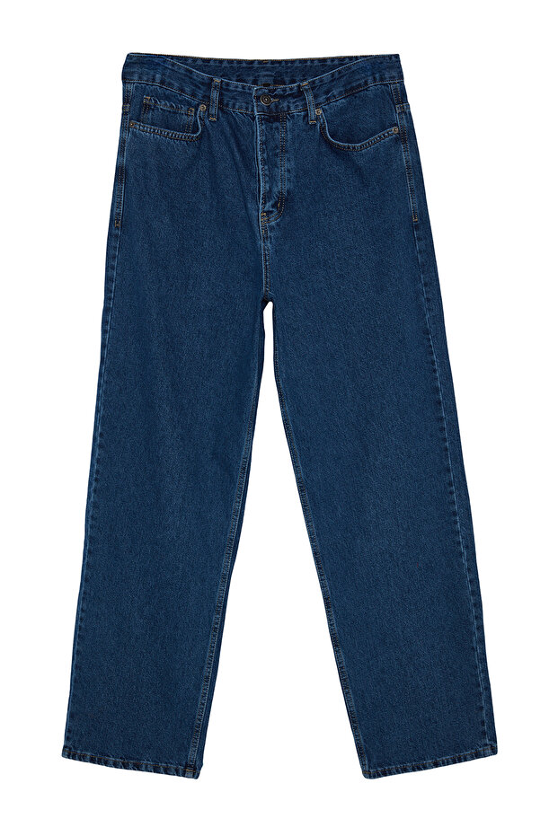 Lacivert %100 Pamuk Baggy Fit Jeans Bol Kot Pantolon TMNAW24JE00027 - 6