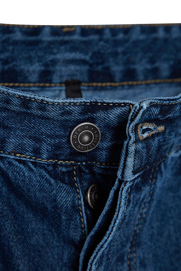 Lacivert %100 Pamuk Baggy Fit Jeans Bol Kot Pantolon TMNAW24JE00027 - 7