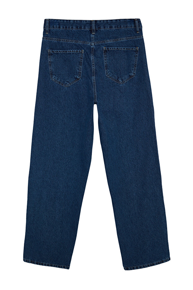 Lacivert %100 Pamuk Baggy Fit Jeans Bol Kot Pantolon TMNAW24JE00027 - 8
