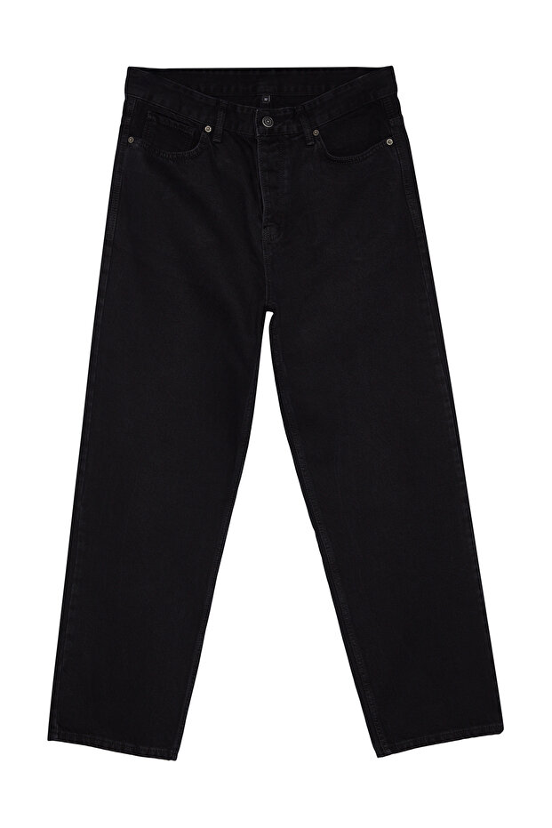 Siyah Smoke %100 Pamuk Baggy Fit Jeans Bol Kot Pantolon TMNAW24JE00027 - 10