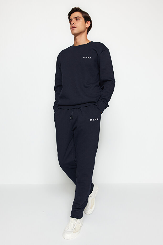 Lacivert Regular Fit Nakışlı Örme Pijama Takımı TMNAW24PT00040 - 1
