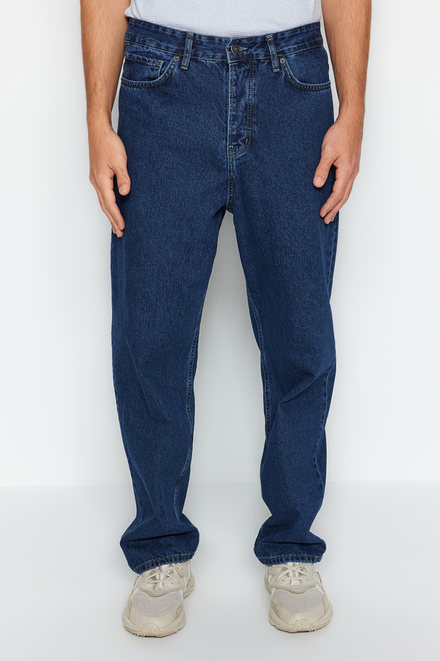 Lacivert %100 Pamuk Baggy Fit Jeans Bol Kot Pantolon TMNAW24JE00027 - 2