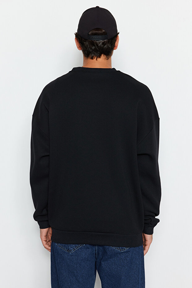Siyah Oversize/Geniş Kesim Uzun Kol Hayvan Nakışlı Sweatshirt TMNAW24SW00169 - 5
