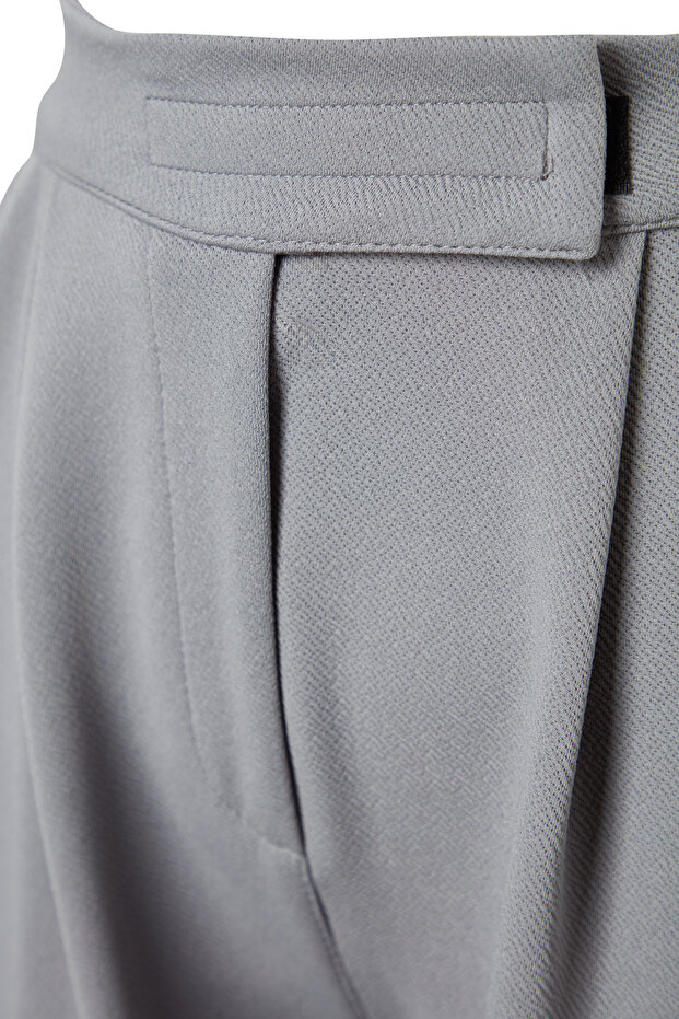 Yunus Gri Cırt Cırt Kapamalı Yüksek Bel Pileli Wide Leg/Geniş Kesim Örme Pantolon TWOAW24PL00177 - 7