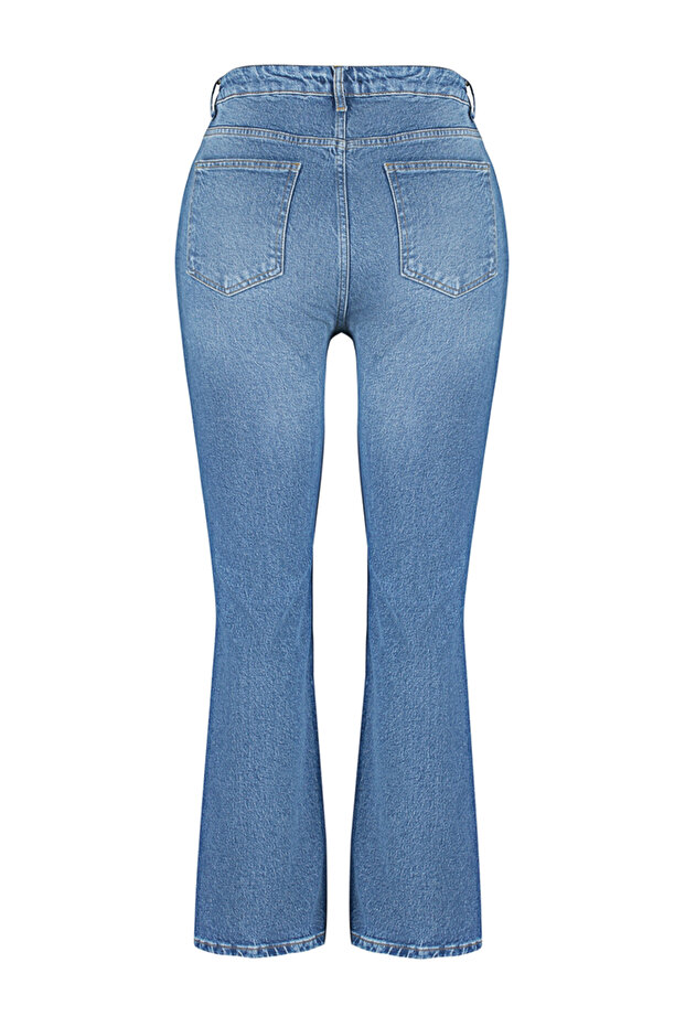 More Sustainable Koyu Mavi Yüksek Bel Comfort/Orta Esnek Straight Fit Jeans TBBAW24CJ00045 - 8