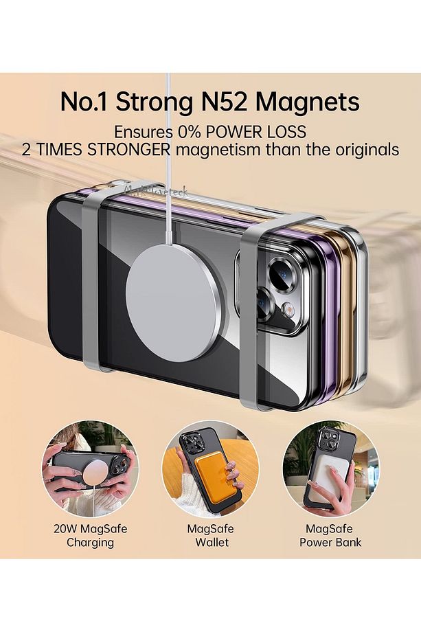 İphone 15 Plus Kılıf Magsafe Wireless Şarj Destekli Parlak Renkli Titanium Kenarlı Arkası Şeffaf - 8