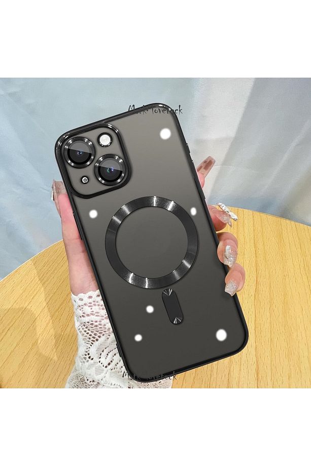 İphone 15 Plus Kılıf Magsafe Wireless Şarj Destekli Parlak Renkli Titanium Kenarlı Arkası Şeffaf - 1