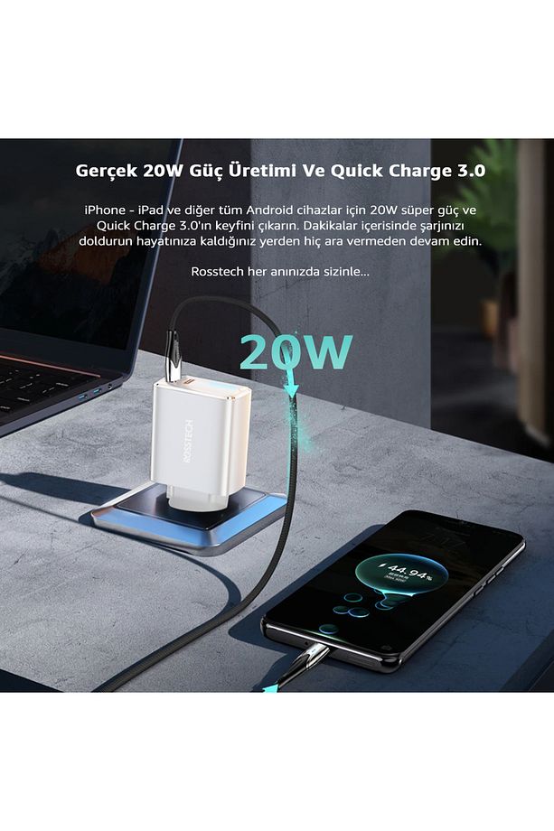 20w Pd Led Göstergeli Ultra Hızlı Şarj Adaptörü Usb-C PD 20W + Usb-A Quick Charge 3.0 - 2