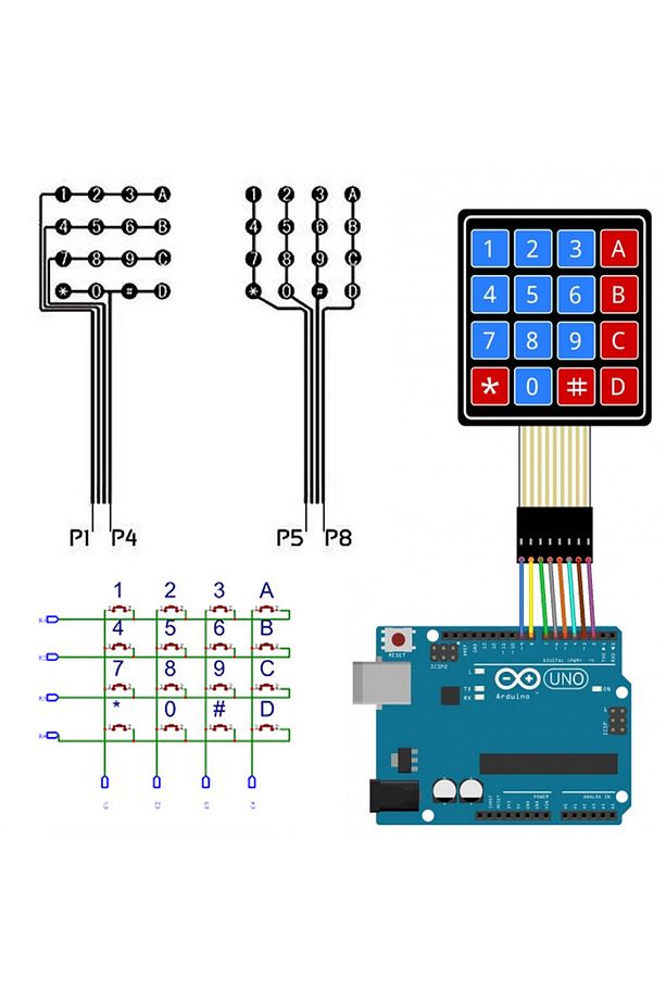 4 X 4 Matrix Membran Keypad 16 Buton Tuş Takımı Keyboard Klavye Alarm Şifre Kilit - 8