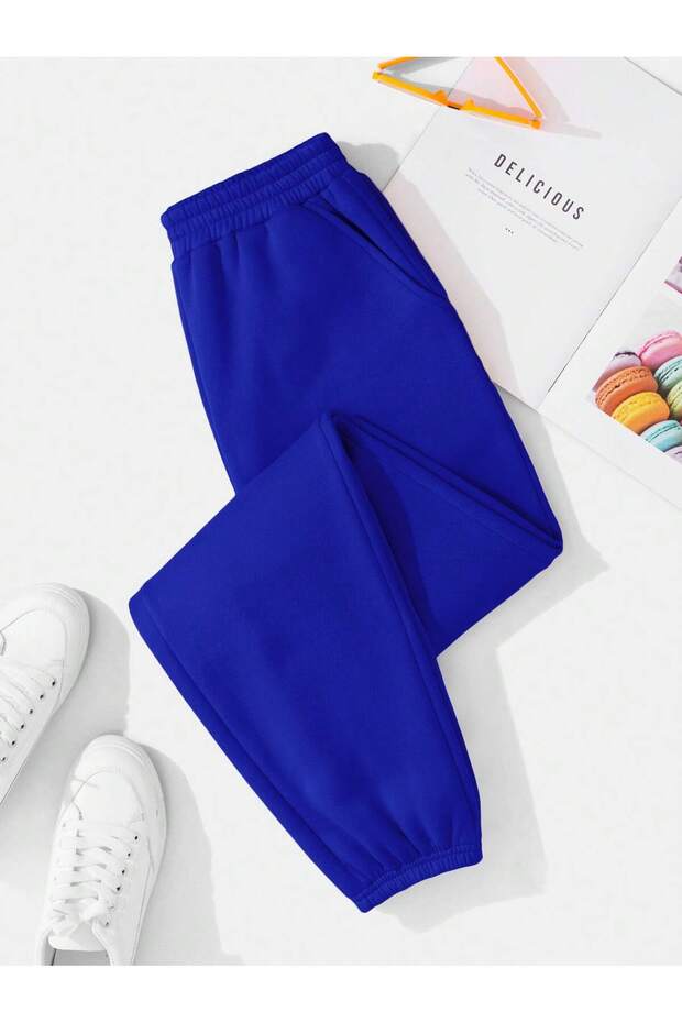 Solid Elastic Waist Thermal Lined 4 Mevsim Eşofman - 1