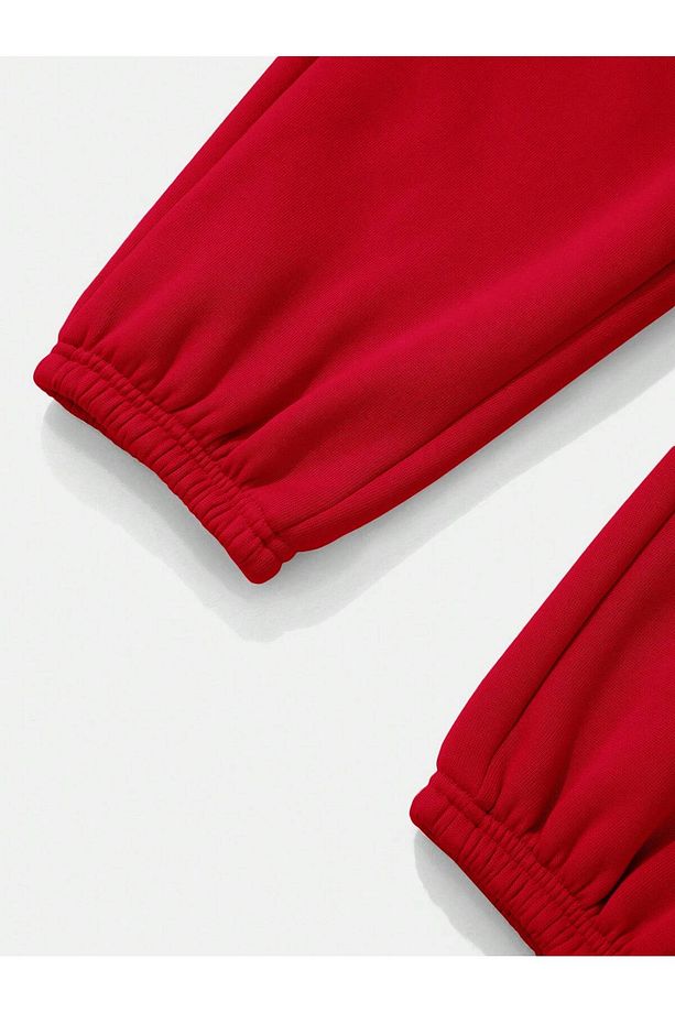 Solid Elastic Waist Slant Pocket 4 Mevsim Eşofman - 5