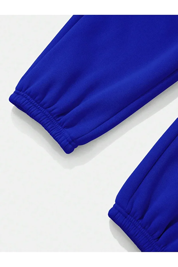 Solid Elastic Waist Thermal Lined 4 Mevsim Eşofman - 4