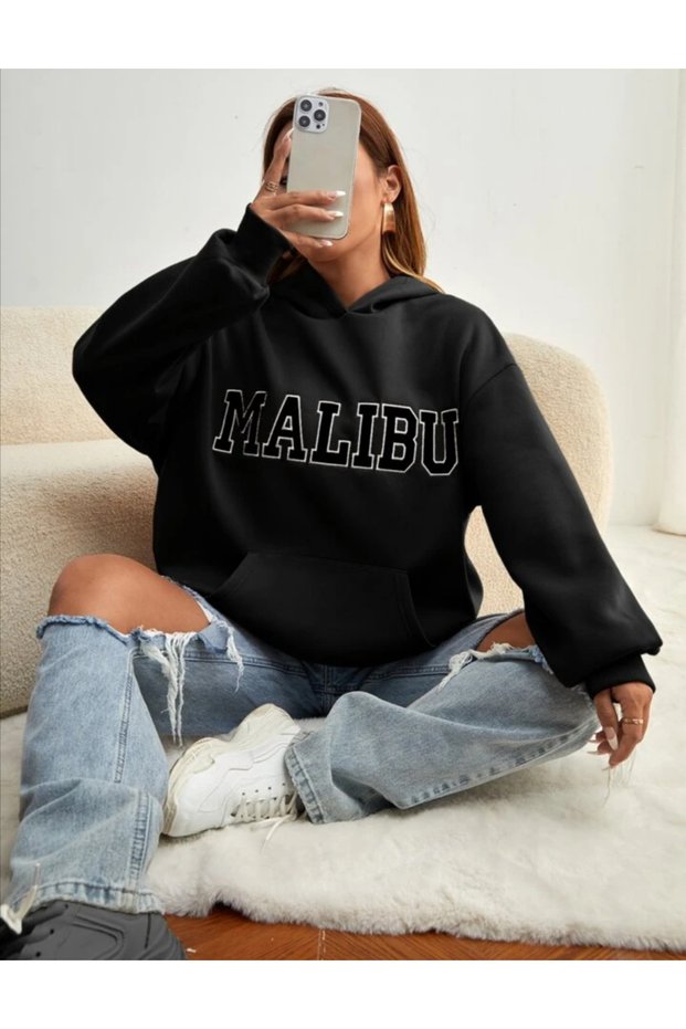 SEBESTA FASHİON NEW SEASON Unisex 2 THREAD RAINED THICK MALIBU PRINTED HOODED Sweatshirt
