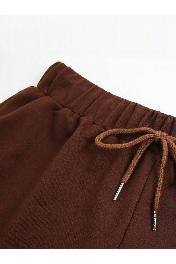 Letter Graphic Drawstring Waist Track Şort - 4