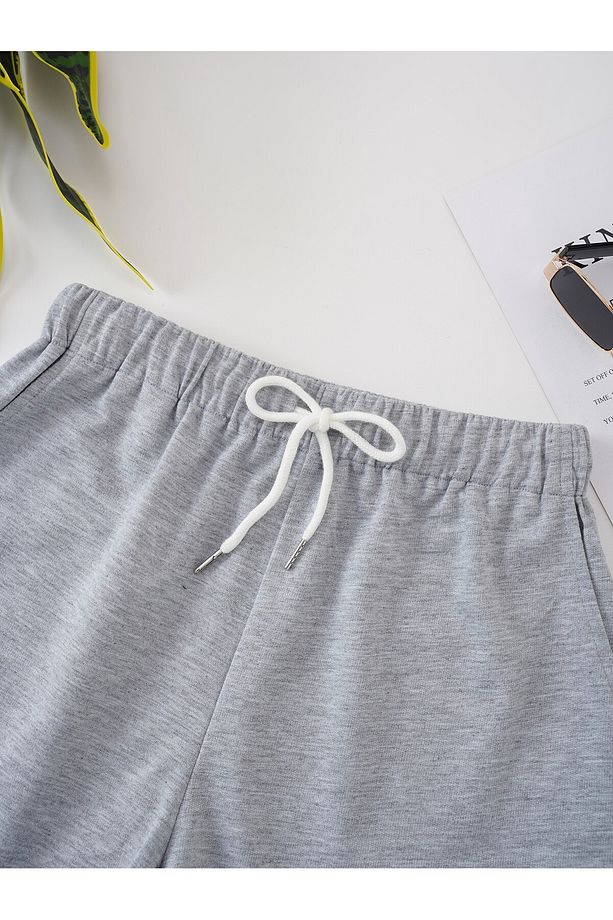 Letter Graphic Drawstring Waist Şort - 3