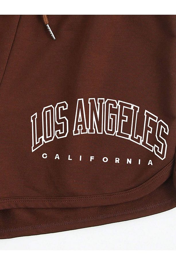 Letter Graphic Drawstring Waist Track Şort - 3
