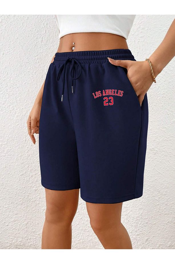Letter Graphic Drawstring Waist Şort - 5