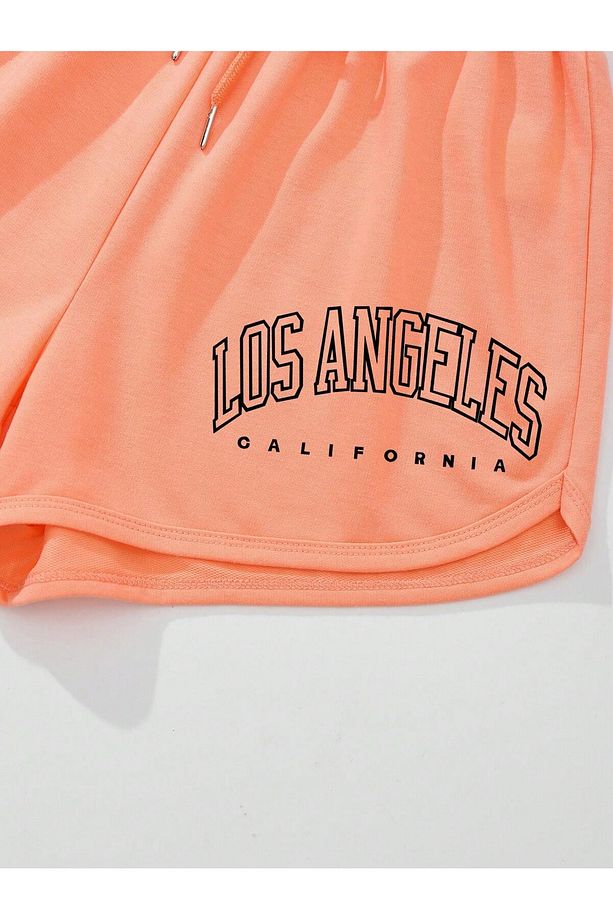Letter Graphic Drawstring Waist Şort - 4