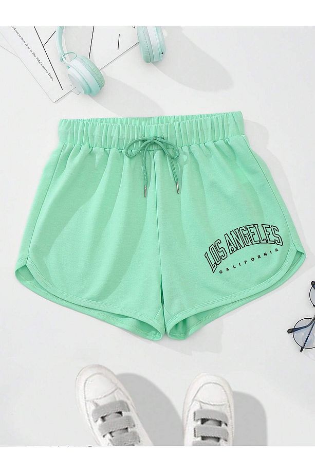 Letter Graphic Drawstring Waist Track Şort - 1